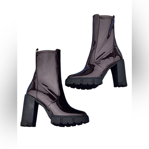 ALDO Women’s Ankle Boots Lug Sole Heeled Platform Glossy Dark Brown - Size 8.5 - Picture 4 of 7